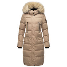 Marikoo Schneesternchen Damen lange Winter Steppjacke mit Kapuze Taupe L - Gr. 40
