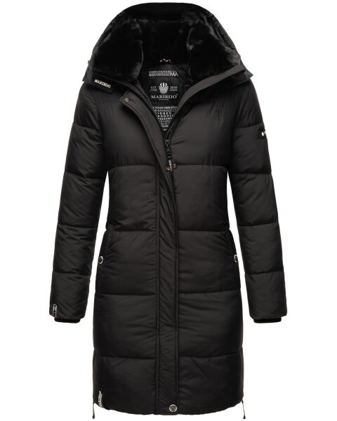Marikoo Streliziaa Damen lange Winter Steppjacke Fellkragen Schwarz-Gr.XS