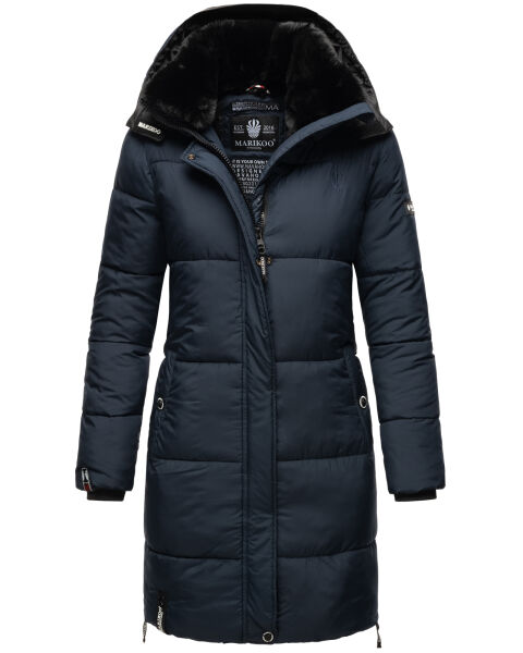 Marikoo Streliziaa Damen lange Winter Steppjacke Fellkragen Navy-Gr.XS
