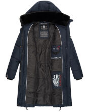Marikoo Streliziaa Damen lange Winter Steppjacke Fellkragen Navy-Gr.XS