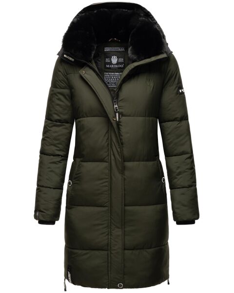 Marikoo Streliziaa Damen lange Winter Steppjacke Fellkragen Dark-Olive-Gr.XS