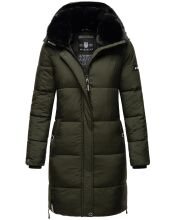 Marikoo Streliziaa Damen lange Winter Steppjacke Fellkragen Dark-Olive-Gr.XS