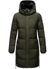 Marikoo Streliziaa Damen lange Winter Steppjacke Fellkragen Dark-Olive-Gr.XS