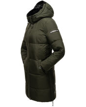 Marikoo Streliziaa Damen lange Winter Steppjacke Fellkragen Dark-Olive-Gr.XS