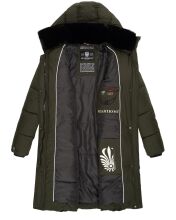 Marikoo Streliziaa Damen lange Winter Steppjacke Fellkragen Dark-Olive-Gr.XS