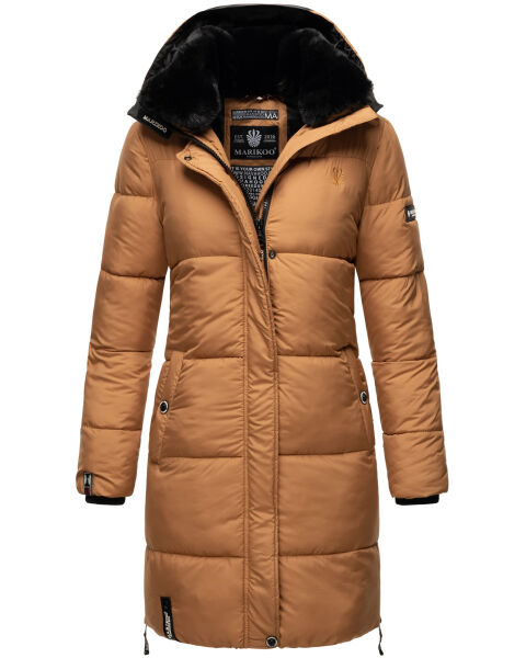 Marikoo Streliziaa Damen lange Winter Steppjacke Fellkragen Camel-Gr.XS