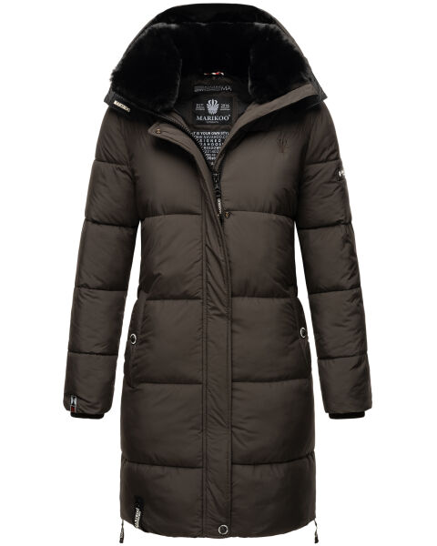 Marikoo Streliziaa Damen lange Winter Steppjacke Fellkragen Anthrazit-Gr.XS