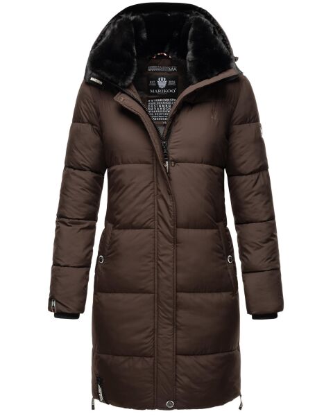 Marikoo Streliziaa ladies long winter quilted jacket fur collar Chocolate-Gr.XS