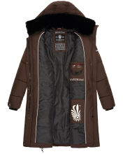 Marikoo Streliziaa ladies long winter quilted jacket fur collar Chocolate-Gr.XS