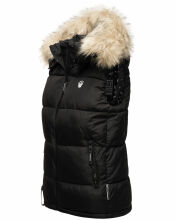 Marikoo Eisflöckchen ladies winter quilted vest with fur collar Schwarz-Gr.XS