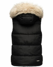 Marikoo Eisflöckchen Damen Winter Steppweste mit Fellkragen Schwarz XL - Gr. 42