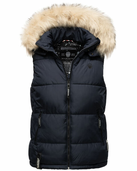 Marikoo Eisflöckchen ladies winter quilted vest with fur collar Navy-Gr.XS