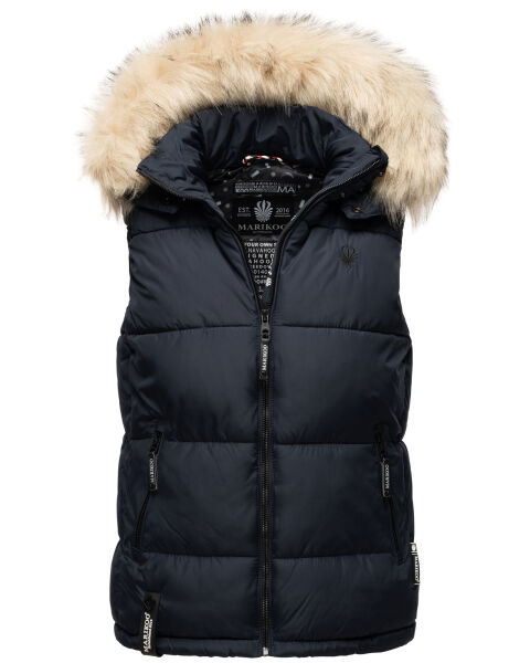 Marikoo Eisflöckchen ladies winter quilted vest with fur collar Navy-Gr.XXL
