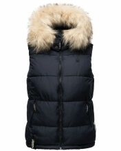 Marikoo Eisflöckchen ladies winter quilted vest with fur collar Navy-Gr.XXL