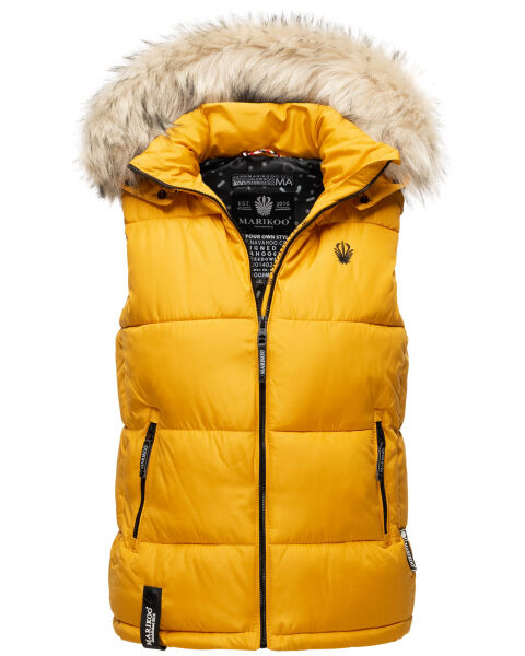 Marikoo Eisflöckchen Damen Winter Steppweste mit Fellkragen Gelb XS - Gr. 34