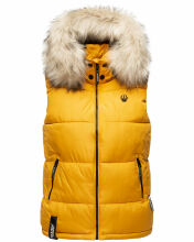 Marikoo Eisflöckchen Damen Winter Steppweste mit Fellkragen Gelb XS - Gr. 34