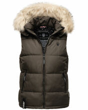 Marikoo Eisflöckchen Damen Winter Steppweste mit Fellkragen Anthrazit XS - Gr. 34