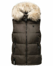 Marikoo Eisflöckchen Damen Winter Steppweste mit Fellkragen Anthrazit XS - Gr. 34