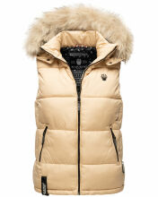 Marikoo Eisflöckchen Damen Winter Steppweste mit Fellkragen Beige XS - Gr. 34