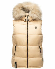 Marikoo Eisflöckchen Damen Winter Steppweste mit Fellkragen Beige XS - Gr. 34