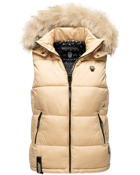 Marikoo Eisflöckchen ladies winter quilted vest with fur collar Beige-Gr.XL