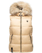 Marikoo Eisflöckchen Damen Winter Steppweste mit Fellkragen Beige XXL - Gr. 44