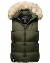 Marikoo Eisflöckchen ladies winter quilted vest with fur collar Olive-Gr.XS