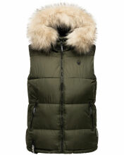 Marikoo Eisflöckchen ladies winter quilted vest with fur collar Olive-Gr.XS
