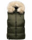 Marikoo Eisflöckchen ladies winter quilted vest with fur collar Olive-Gr.XS
