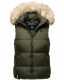 Marikoo Eisflöckchen Damen Winter Steppweste mit Fellkragen Olive XL - Gr. 42