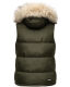 Marikoo Eisflöckchen Damen Winter Steppweste mit Fellkragen Olive XL - Gr. 42