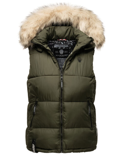 Marikoo Eisflöckchen Damen Winter Steppweste mit Fellkragen Olive XXL - Gr. 44