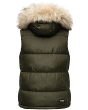 Marikoo Eisflöckchen Damen Winter Steppweste mit Fellkragen Olive XXL - Gr. 44