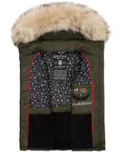 Marikoo Eisflöckchen Damen Winter Steppweste mit Fellkragen Olive XXL - Gr. 44