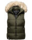 Marikoo Eisflöckchen Damen Winter Steppweste mit Fellkragen Olive XXL - Gr. 44