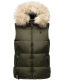 Marikoo Eisflöckchen Damen Winter Steppweste mit Fellkragen Olive XXL - Gr. 44