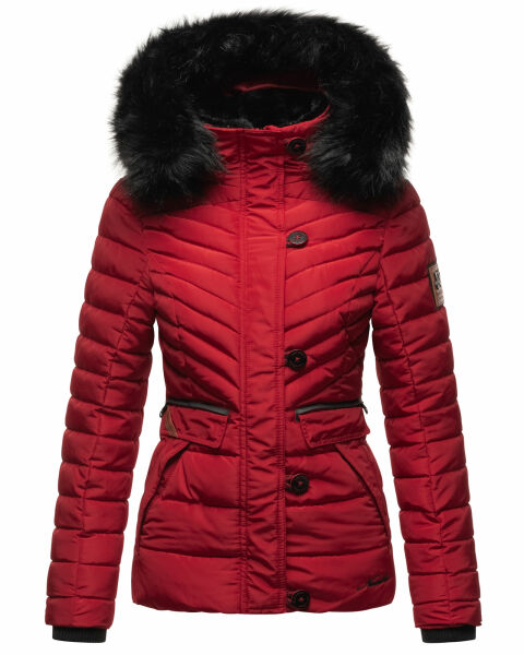 Navahoo Wisteriaa Damen Winter Steppjacke mit Kapuze und Fellkragen Rot XS - Gr. 34