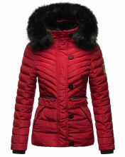 Navahoo Wisteriaa Damen Winter Steppjacke mit Kapuze und Fellkragen Rot XS - Gr. 34