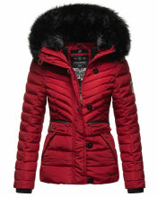 Navahoo Wisteriaa Damen Winter Steppjacke mit Kapuze und Fellkragen Rot XS - Gr. 34