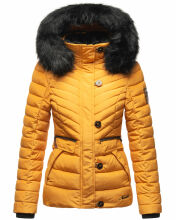 Navahoo Wisteriaa Damen Winter Steppjacke mit Kapuze und Fellkragen Gelb XS - Gr. 34