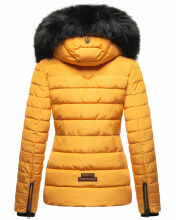 Navahoo Wisteriaa Damen Winter Steppjacke mit Kapuze und Fellkragen Gelb XS - Gr. 34