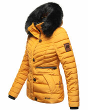 Navahoo Wisteriaa Damen Winter Steppjacke mit Kapuze und Fellkragen Gelb XS - Gr. 34