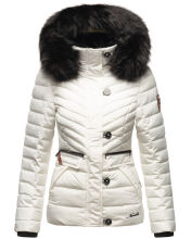 Navahoo Wisteriaa Damen Winter Steppjacke mit Kapuze und Fellkragen Weiss XS - Gr. 34