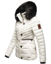 Navahoo Wisteriaa Damen Winter Steppjacke mit Kapuze und Fellkragen Weiss XS - Gr. 34