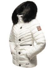 Navahoo Wisteriaa Damen Winter Steppjacke mit Kapuze und Fellkragen Weiss XS - Gr. 34