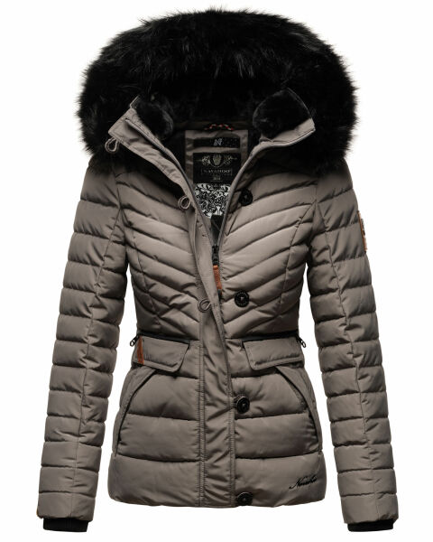 Navahoo Wisteriaa Damen Winter Steppjacke mit Kapuze und Fellkragen Grau XS - Gr. 34
