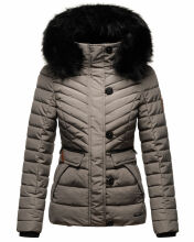 Navahoo Wisteriaa Damen Winter Steppjacke mit Kapuze und Fellkragen Grau XS - Gr. 34
