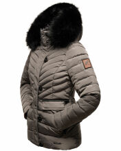 Navahoo Wisteriaa Damen Winter Steppjacke mit Kapuze und Fellkragen Grau XS - Gr. 34