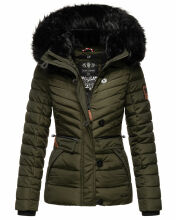Navahoo Wisteriaa Damen Winter Steppjacke mit Kapuze und Fellkragen Olive XS - Gr. 34