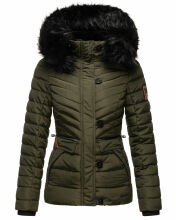 Navahoo Wisteriaa Damen Winter Steppjacke mit Kapuze und Fellkragen Olive XS - Gr. 34